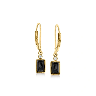 Rs Pure Ross-simons Black Onyx Drop Earrings With Diamond Accents In 14kt Yellow Gold