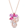 MIMI & MAX WOMEN'S PINK CULTURED FRESHWATER PEARL & 2 1/3CT TGW ROSE DE FRANCE AND TOPAZ PENDANT W/ CHAIN IN 18