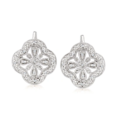 Ross-simons Openwork Clover Drop Earrings With Diamond Accents In Sterling Silver