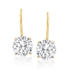 Ross-simons Cz Drop Earrings In 14kt Yellow Gold In White