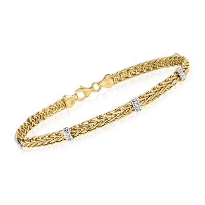 Ross-simons 14kt Yellow Gold Wheat-link Station Bracelet With Diamond Accents