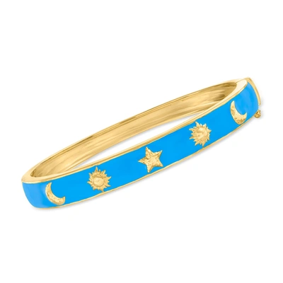 Ross-simons Blue Enamel Celestial Bangle Bracelet In 18kt Gold Over Sterling