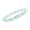 ROSS-SIMONS 6-8MM GRADUATED AQUAMARINE BEAD AND . DIAMOND SPACER BRACELET IN STERLING SILVER