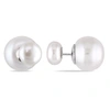 Mimi & Max 8-8.5mm And 12.5-13mm White Cultured Freshwater Pearl Tribal Earrings In Sterling Silver In Silver
