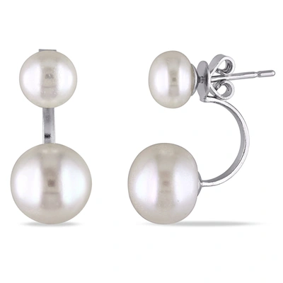 Mimi & Max 7-7.5mm And 10-10.5mm White Cultured Freshwater Pearl Earrings With Jackets In Sterling Silver