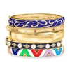 Ross-simons "downcity Stack" Set Of 5 Bangle Bracelets In 18kt Gold Over Sterling In Blue