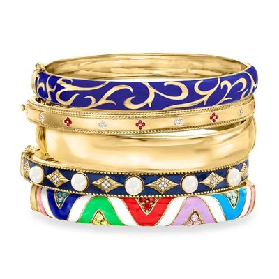 Ross-simons "downcity Stack" Set Of 5 Bangle Bracelets In 18kt Gold Over Sterling In Blue