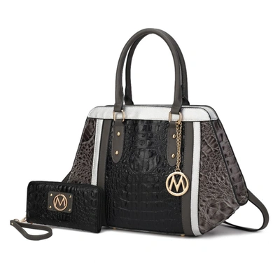 Mkf Collection By Mia K Daisy 2 Pcs Croco Satchel Bag & Wallet In Black