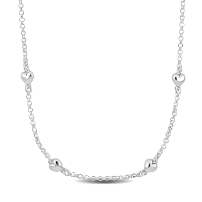 Mimi & Max Four Heart Charm Station Necklace On Diamond Cut Rolo Chain In Sterling Silver - 16.5+1 In.