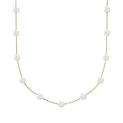 Ross-simons 6-6.5mm Cultured Pearl Station Necklace In 14kt Yellow Gold In White
