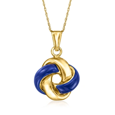 Ross-simons Blue Enamel Knot Pendant Necklace In 14kt Yellow Gold