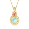 Ross-simons Opal And . Pink Tourmaline Pendant Necklace In 18kt Gold Over Sterling In Blue
