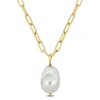Mimi & Max 13-14 Mm Natural Shape Cultured Freshwater Pearl And 3.5 Mm Oval Link Necklace In 18k Gold Plated St In White