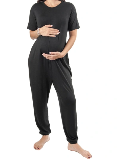 Bump'n The Jump'n Mama Womens Maternity Slouchy Jumpsuit In Black