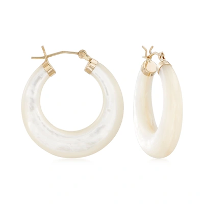 Ross-simons Mother-of-pearl Hoop Earrings With 14kt Yellow Gold In White
