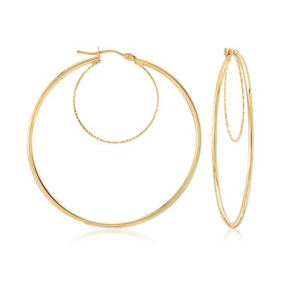 Canaria Fine Jewelry Canaria Italian 10kt Yellow Gold Textured And Polished Double-hoop Earrings