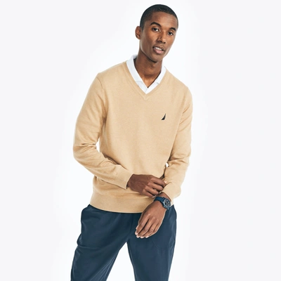 Nautica Men's Navtech Performance Classic-fit Soft V-neck Sweater In Coastal Camel Heather