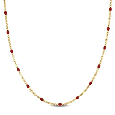 Mimi & Max Red Enamel Bead Station Necklace In Yellow Plated Sterling Silver - 18+1 In.