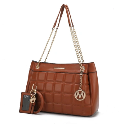 Mkf Collection By Mia K Mabel Quilted Vegan Leather Women's Shoulder Bag With Bracelet Keychain With A Credit Card Holder- 2 In Brown