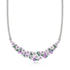 ROSS-SIMONS AMETHYST AND . WHITE TOPAZ FLORAL NECKLACE WITH MULTICOLORED ENAMEL IN STERLING SILVER