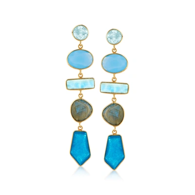 Ross-simons Multi-gemstone Drop Earrings In 18kt Gold Over Sterling In Blue