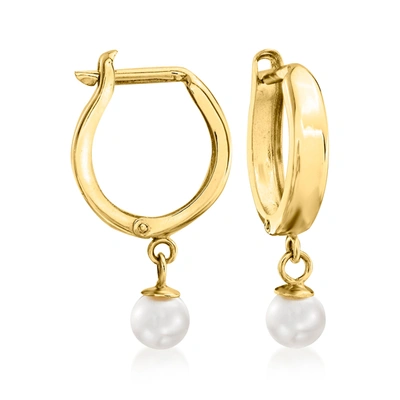 Rs Pure Ross-simons 4-4.5mm Cultured Pearl Huggie Hoop Earrings In 14kt Yellow Gold