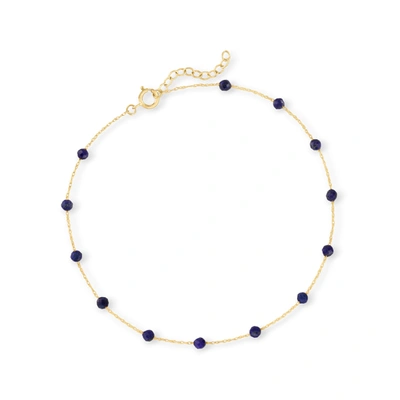 Canaria Fine Jewelry Canaria 3-4mm Lapis Bead Station Anklet In 10kt Yellow Gold In Blue