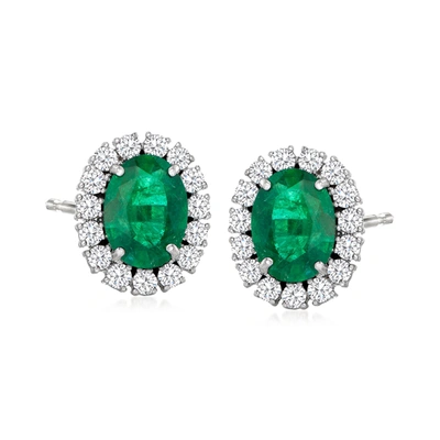 Ross-simons Emerald And Diamond Earrings In 18kt White Gold In Green