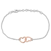 Mimi & Max Double Rose Heart Charm Bracelet In Rose And Sterling Silver - 7+1 In. In Silver