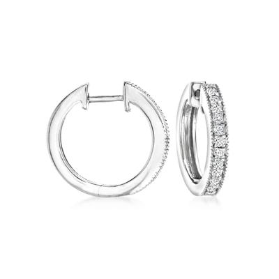 RS PURE ROSS-SIMONS DIAMOND HOOP EARRINGS WITH BEADED EDGE IN STERLING SILVER