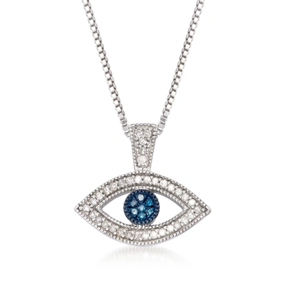 Ross-simons Blue And White Diamond Evil Eye Pendant Necklace In Sterling Silver In Multi