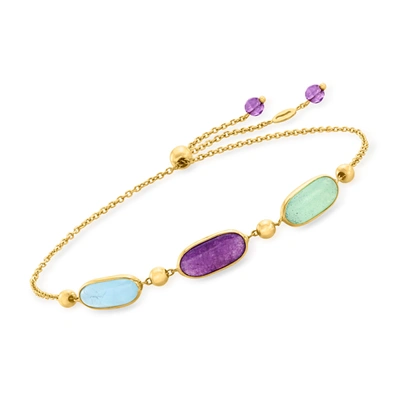 Ross-simons Italian Multi-gemstone Bolo Bracelet With . Amethyst Beads In 14kt Yellow Gold In Pink