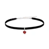 Ross-simons Garnet Heart And Black Velvet Choker Necklace In Sterling Silver In Black