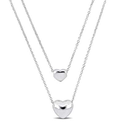 Mimi & Max Two Heart Double Strand Charm Necklace In Sterling Silver - 16+18 In.