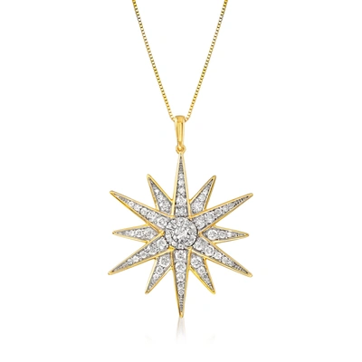 Ross-simons Diamond Starburst Pendant Necklace In 18kt Gold Over Sterling In Silver