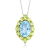 Ross-simons Blue Topaz And Peridot Pendant Necklace In Sterling Silver In Blue