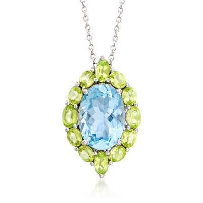 Ross-simons Blue Topaz And Peridot Pendant Necklace In Sterling Silver