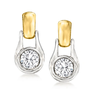 Ross-simons Diamond 2-tone Earrings In Silver