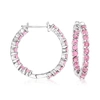 Ross-simons Pink Tourmaline Inside-outside Hoop Earrings In Sterling Silver In Pink