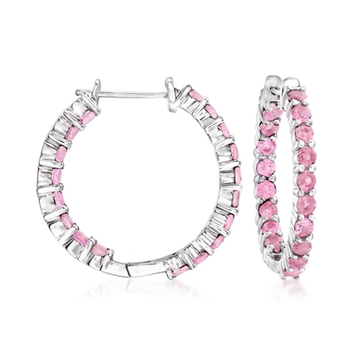Ross-simons Pink Tourmaline Inside-outside Hoop Earrings In Sterling Silver