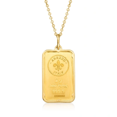 Ross-simons Italian 24kt Yellow Gold 2-gram Ingot Pendant Necklace With 14kt Yellow Gold Frame