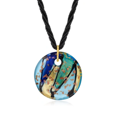 Ross-simons Italian Murano Glass Pendant Necklace With 18kt Gold Over Sterling In Multi