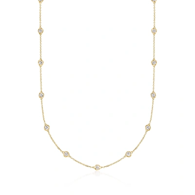 Ross-simons Bezel-set Diamond Station Necklace In 14kt Yellow Gold In White
