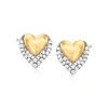 Rs Pure Ross-simons Diamond Double-heart Stud Earrings In Sterling Silver And 14kt Yellow Gold In Yellow