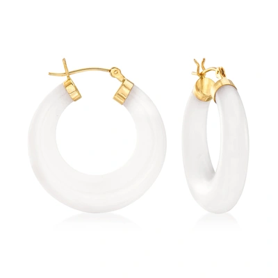 Ross-simons Jade Hoop Earrings With 14kt Yellow Gold In White
