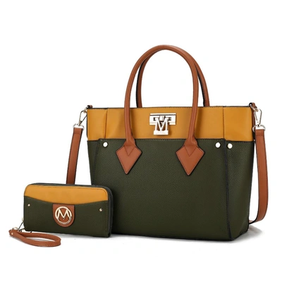 Mkf Collection By Mia K Brynlee Color-block Vegan Leather Women's Tote Bag With Wallet- 2 Pieces In Green