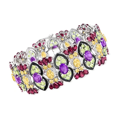 Ross-simons Multi-gemstone And Black Enamel Bracelet In Sterling Silver
