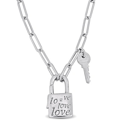 Mimi & Max Paper Clip Link Necklace W/lock And Key Clasp In Sterling Silver- 20 In.