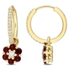 Mimi & Max 1 1/4 Ct Tgw White Topaz Garnet And 1/8 Ct Tw Diamond Floral Hoop Earrings In 10k Yellow Gold In Yellow