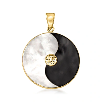 Ross-simons Mother-of-pearl And Black Agate Yin-yang Pendant In 14kt Yellow Gold